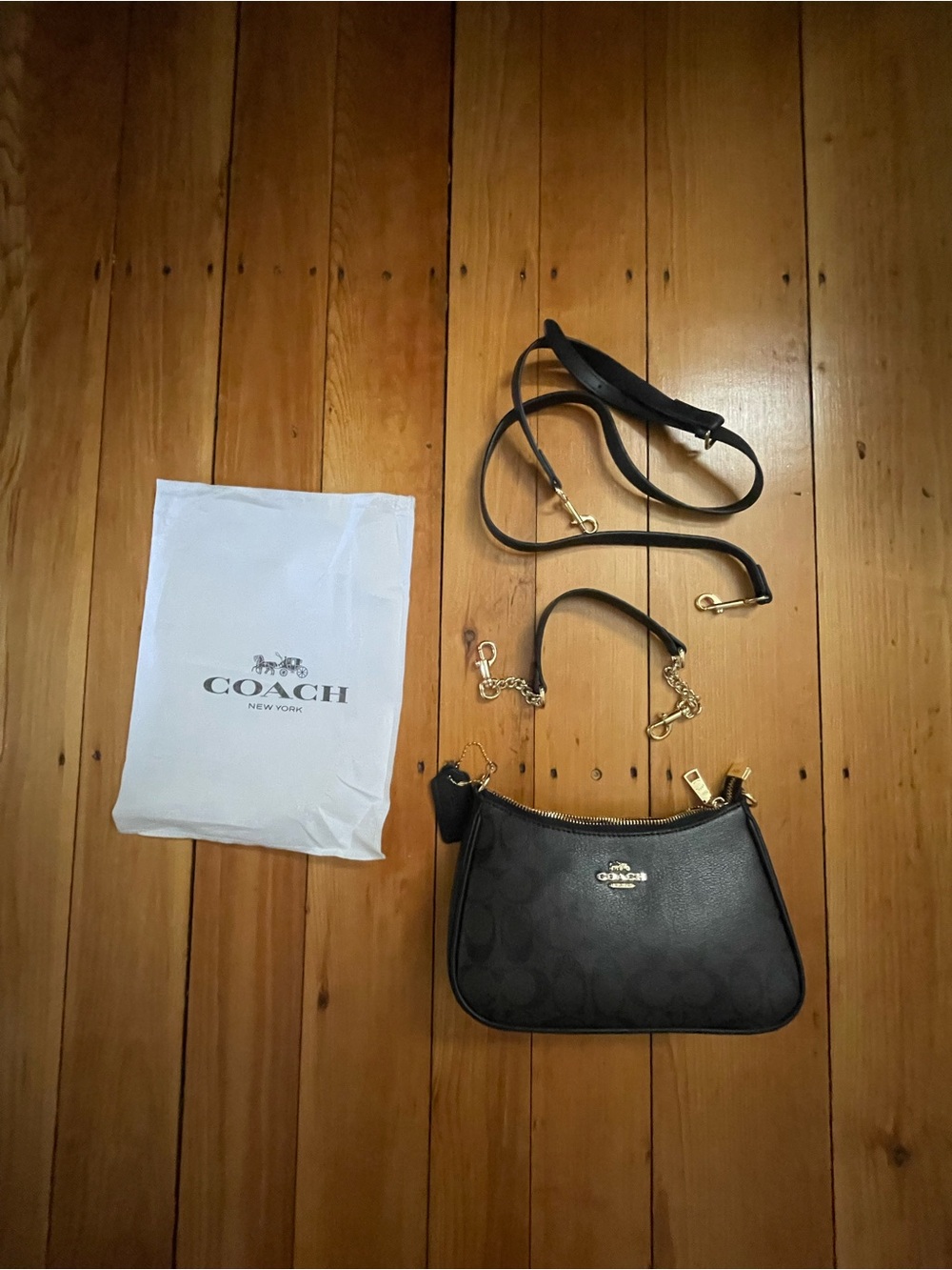 Coach Black Signature Convertible Crossbody Bag with Gold Hardware